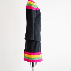 black wool suit 80s vintage hot pink lime green yellow striped skirt suit image 8