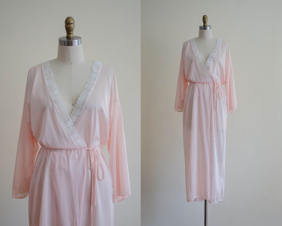 silky peach robe | full length robe | lace robe |