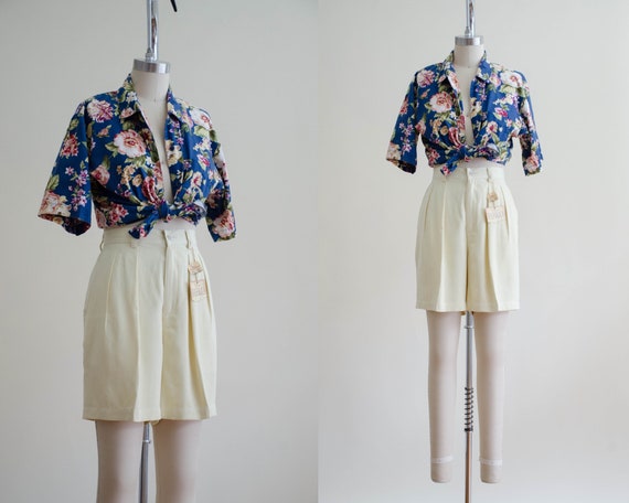 high waisted shorts | pale yellow silk shorts