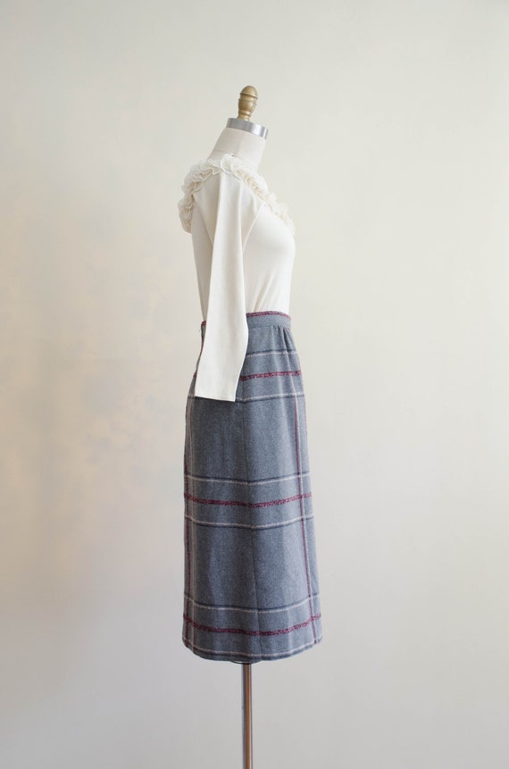 plaid wool skirt | 70s 80s vintage light gray bur… - image 6