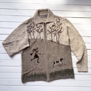 刺繍入りカーディガン セーター 90年代 Y2K ヴィンテージ TanJay 犬 コテージコア カーディガン
