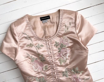 embroidered bodice blouse y2k vintage peach floral cottagecore maiden cosplay waistcoat