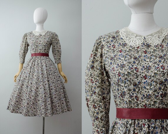 floral fit and flare dress | white floral Lanz dre
