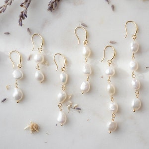 baroque freshwater pearl earrings, dainty gold pearl earrings, long drop earrings, gift for her, statement earrings