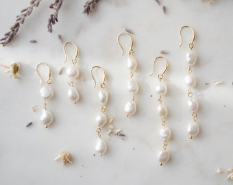 baroque freshwater pearl earrings, dainty gold pearl earrings, long drop earrings, gift for her, statement earrings