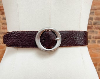 pebbled brown leather belt | 90s vintage wide leather statement belt