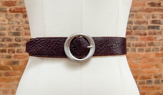 pebbled brown leather belt | 90s vintage wide lea… - image 1