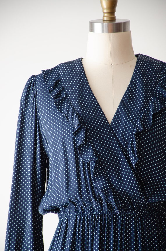 cute cottagecore dress | 70s vintage navy blue po… - image 2