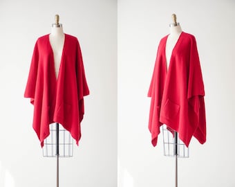 red wool cape | 80s 90s vintage designer Pierre Cardin wool dark academia cottagecore sweater poncho
