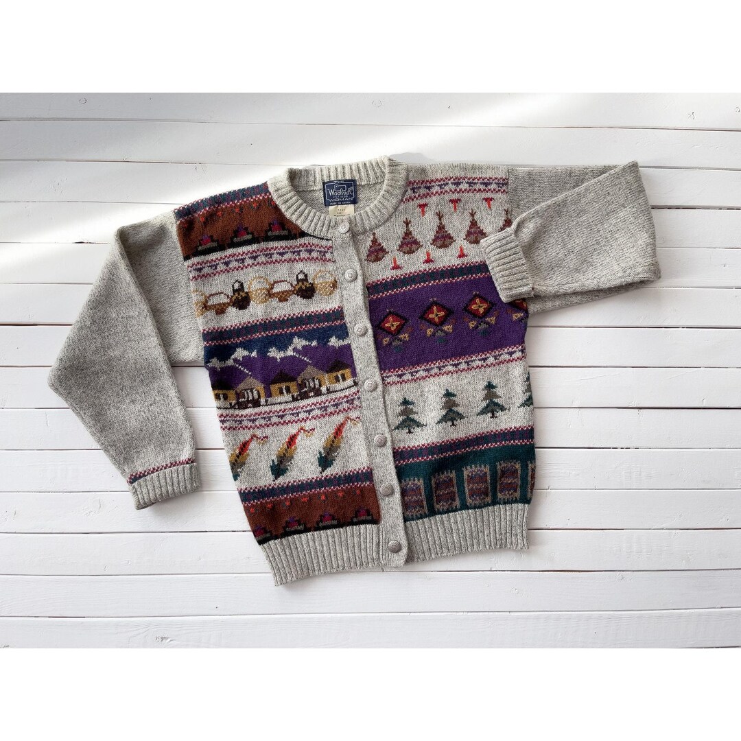 Woolrich Vtg Gray Native American House Country Wool Cardigan - Etsy
