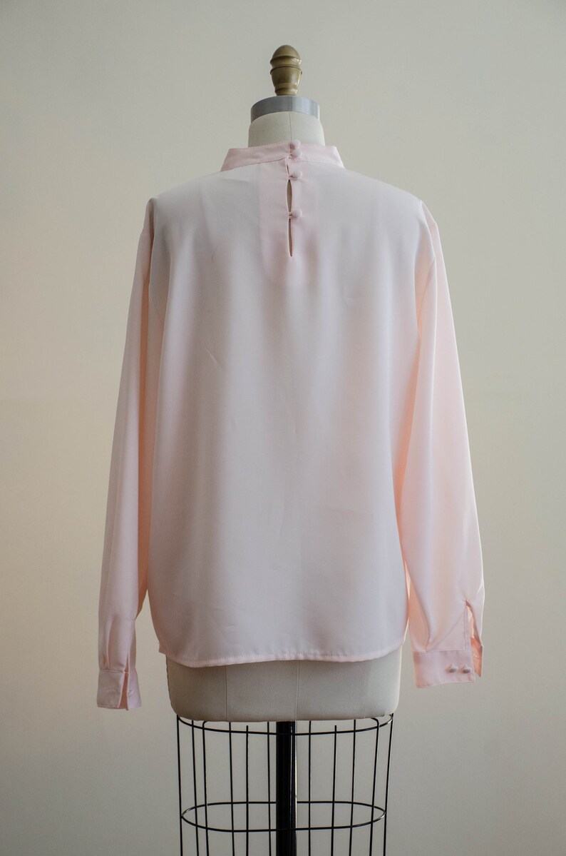 80s lace collar blouse silky pink Edwardian style high collar vintage blouse image 7