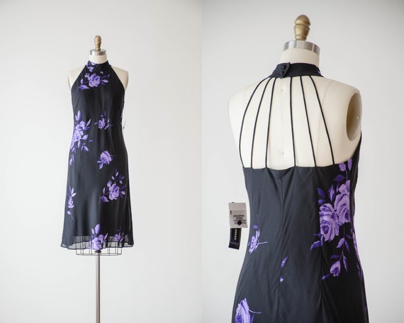 black chiffon dress | 90s y2k vintage black purpl… - image 1
