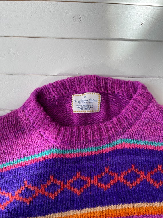 embroidered sweater | 80s 90s vintage pink purple… - image 4