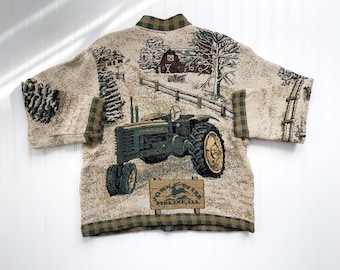 Chaqueta y abrigo vintage con tapiz tejido de tractor agrícola campestre John Deere Scene Weavers