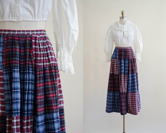 plaid flannel midi skirt | patchwork skirt