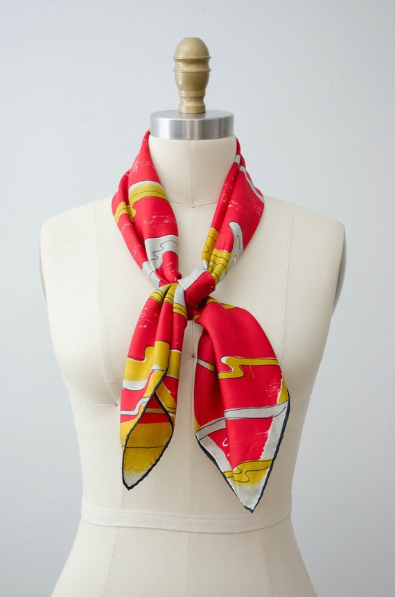 large square silk scarf | red Vera scarf | red si… - image 5