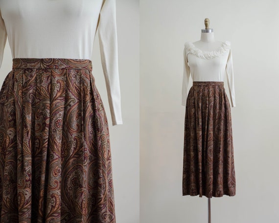 paisley midi skirt | brown paisley skirt | brown w