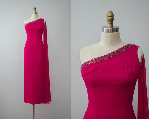 pink silk gown | hot pink gown | 1960s evening gow
