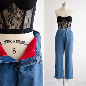 high waisted jeans 90s vintage L.L. Bean flannel lined relaxed fit straight leg jeans