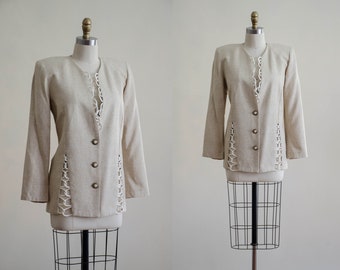 beige raw silk blazer | avant garde jacket | 80s vintage jacket