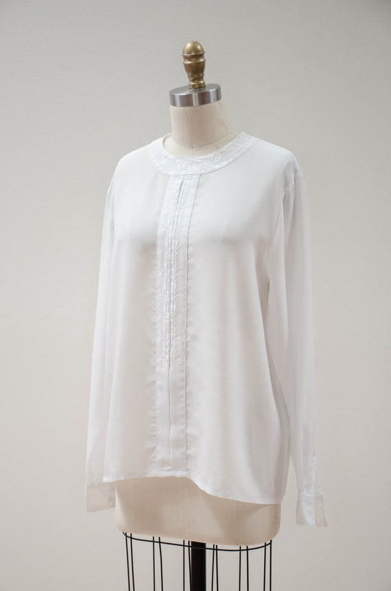 white embroidered blouse | 80s 90s vintage silky … - image 7