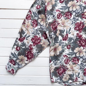 コテージコアシャツ 80年代 90年代 ヴィンテージ ホワイト ピンク 牡丹 花柄 長袖 ブラウス