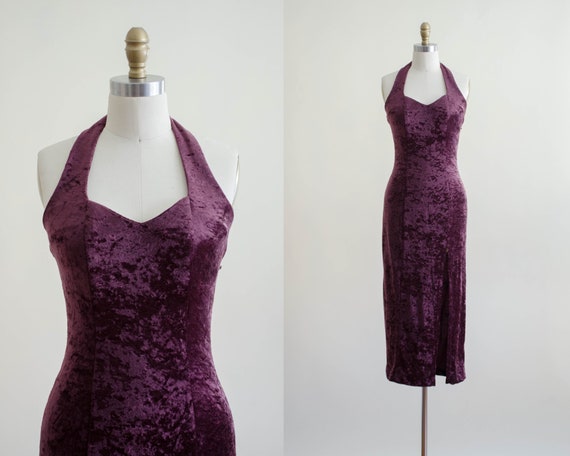 purple velvet dress | purple halter dress | 90s vi