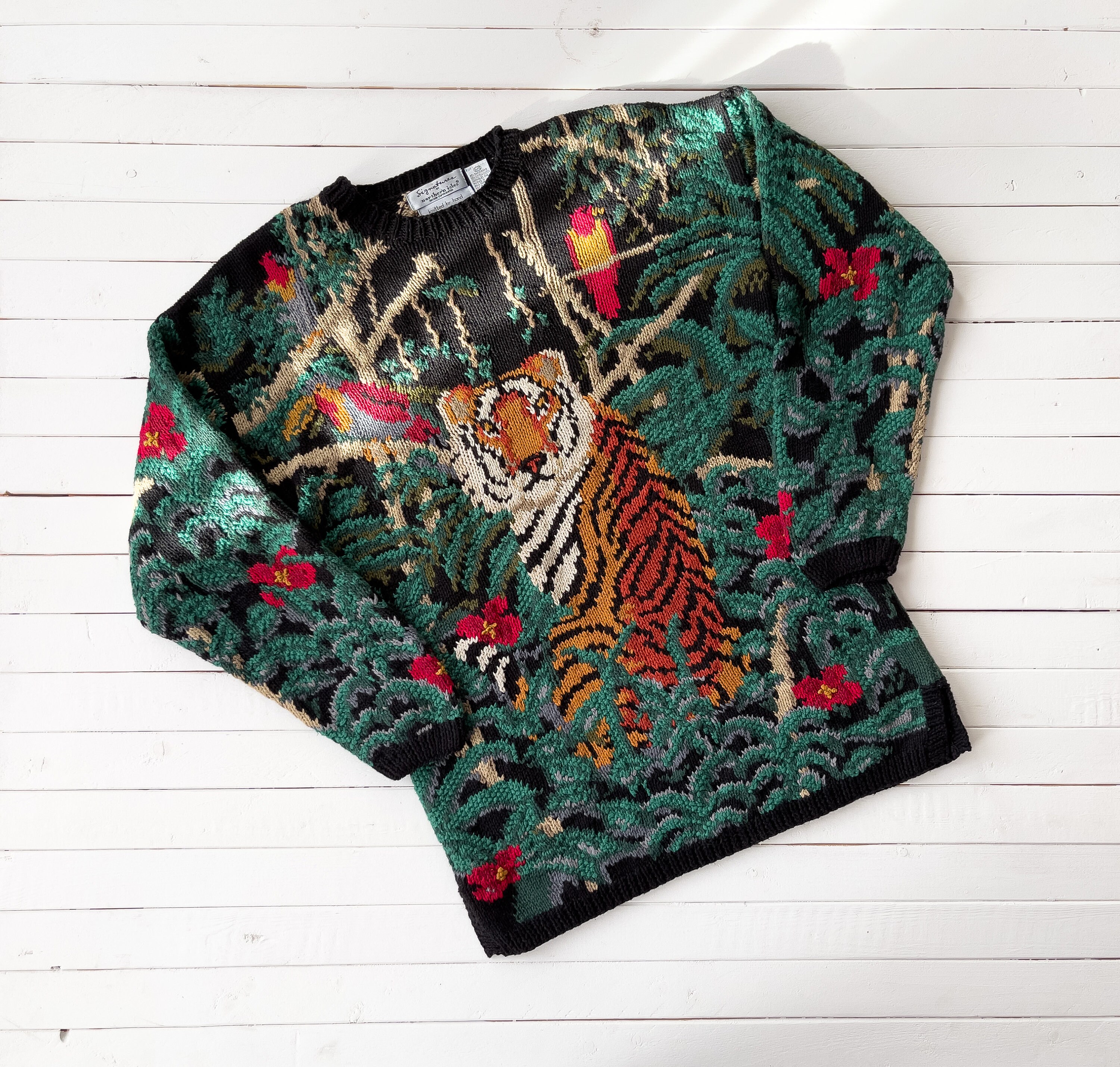 Northern Isles Sweater 80s 90s Vintage Tiger Jungle Bird Art - Etsy