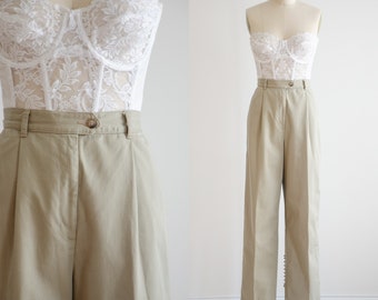 high waisted pants 90s vintage beige cotton khaki straight leg pants