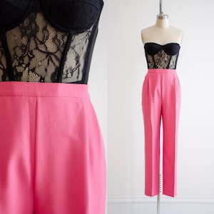 50s Hot Pink Cropped Trousers Vintage Fitted High Waisted Cotton