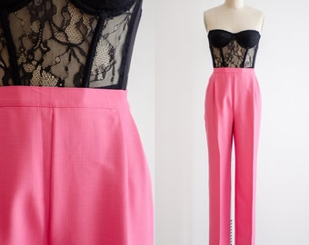 high waisted pants | 80s 90s vintage bubblegum pink pleated straight leg trousers