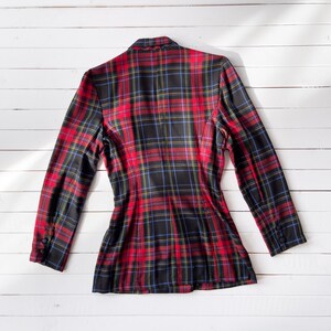 plaid flannel jacket 90s vintage Paris Blues red black plaid nipped waist blazer image 6