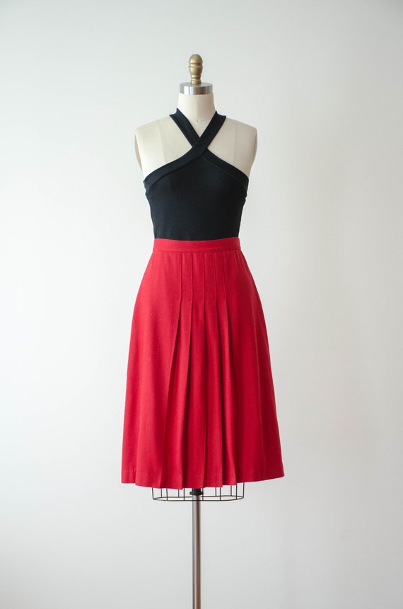 red pleated wool skirt | 80s vintage dark red aca… - image 2