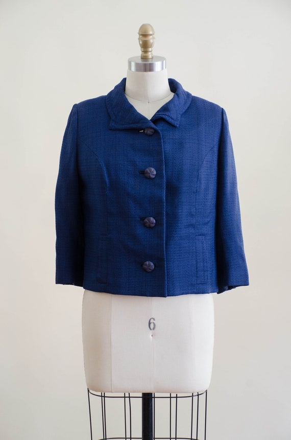 cropped navy blue jacket | 60s vintage navy suit … - image 4