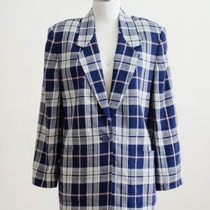 navy blue plaid jacket linen plaid blazer image 3