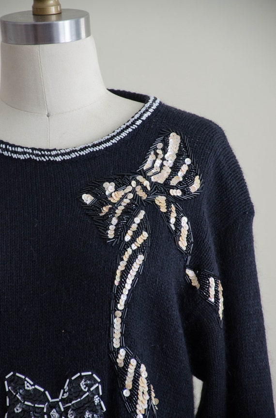 black fuzzy vintage sweater | beaded silk angora … - image 4