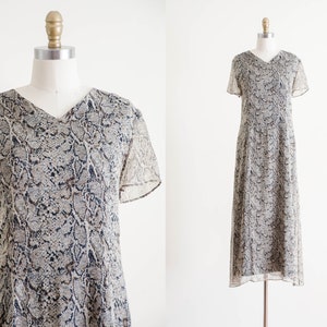 90s silk chiffon maxi dress | loose oversized snakeskin print vintage slip dress