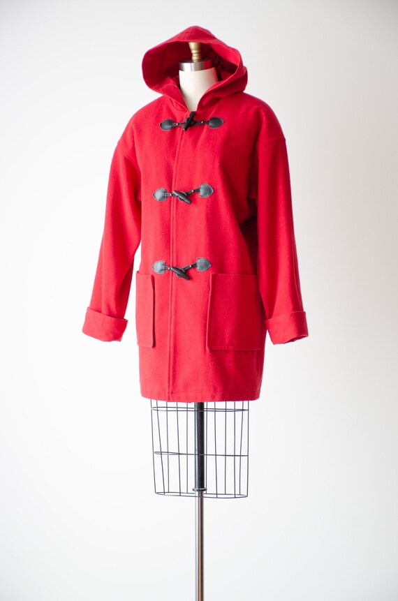 red wool coat | 90s vintage bright red hooded duf… - image 4