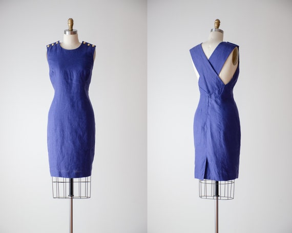 blue linen dress | 80s 90s vintage Liz Claiborne … - image 1