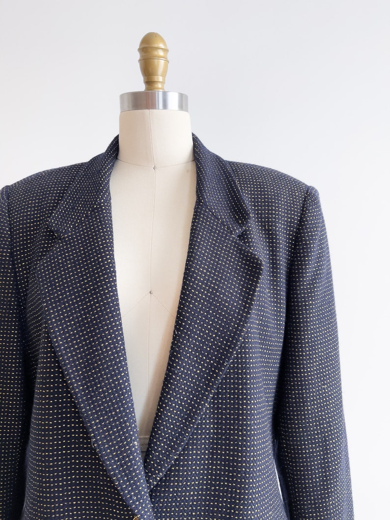 chaqueta de lana azul marino 90s vintage Jones New York blazer de oro azul imagen 3
