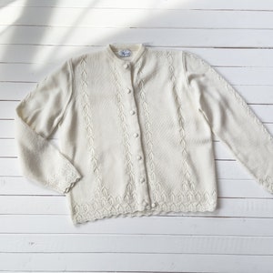 cream cardigan sweater 60s 70s vintage pointelle knit sweater image 2