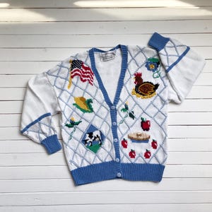 コテージコア セーター 90年代 ヴィンテージ マリサ クリスティーナ アメリカーナ 牛 鶏 刺繍 カーディガン