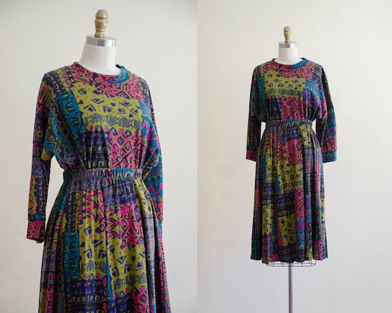vintage skirt set | neon abstract geometric patter