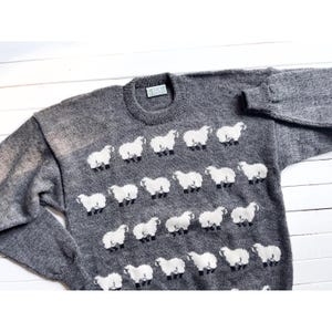 vtg Kapai Crafts gray wool sheep sweater L