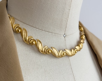 gold choker necklace vintage matte gold leaf collar necklace