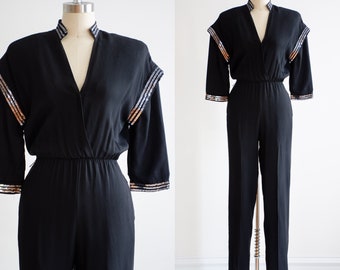 black jumpsuit 80s vintage silver sequin jumpsuit