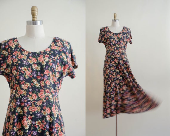 black floral midi dress | bias cut dress