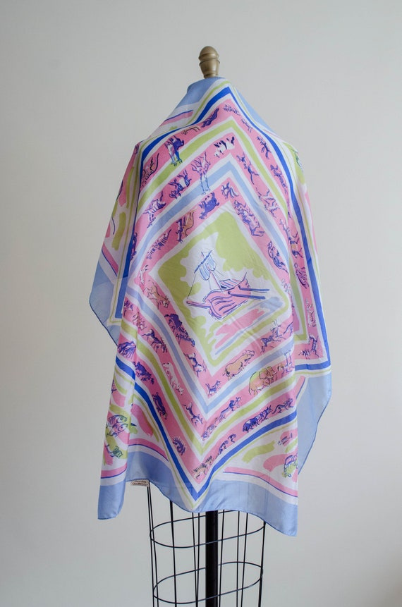 rare 1940s novelty print silk scarf | Noah's Ark … - image 6