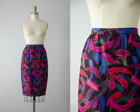 Raul Blanco silk skirt | feather novelty print ski
