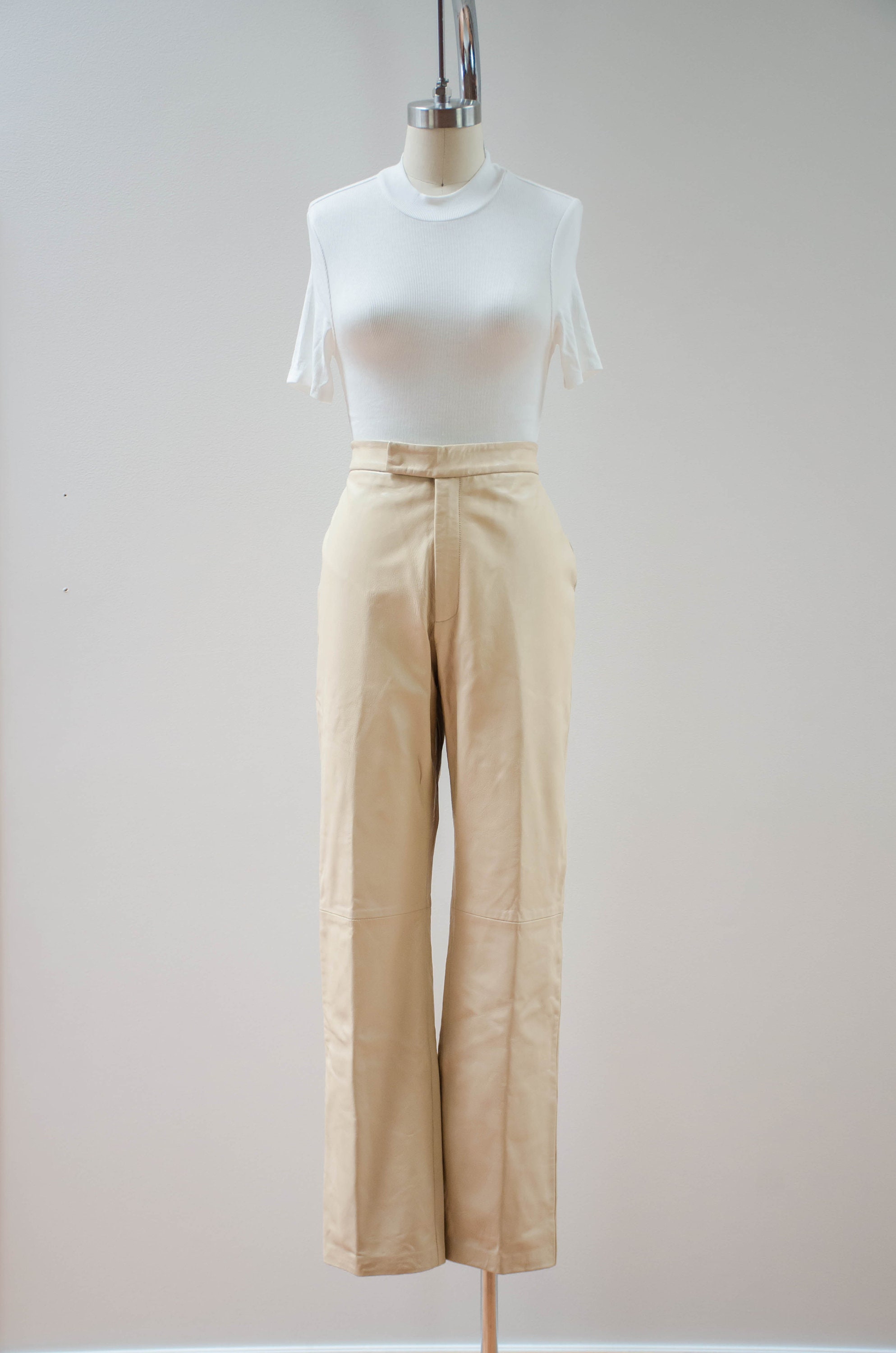 Cream Leather Pants 90s Y2k Vintage 